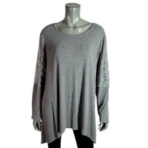 Premise Womens Top Plus Sz XXL‎ Tunic Shark Bite Ribbed Lace Sleeve Stretch Gray
